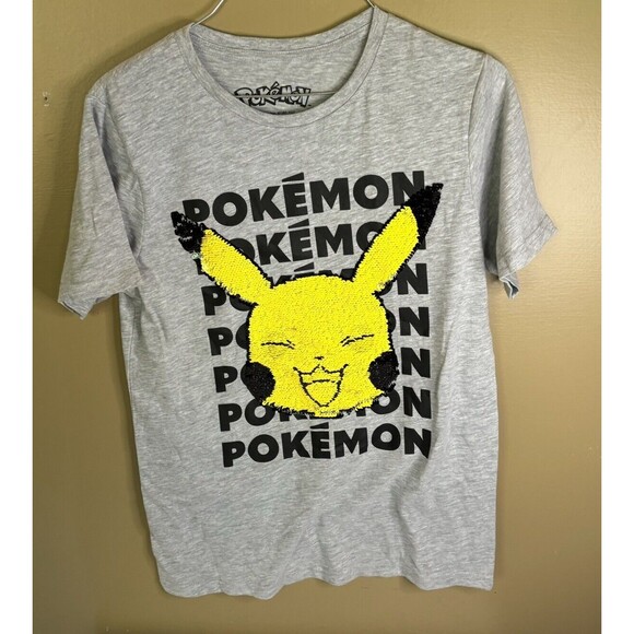 Polemon Pikachu Youth XL Tshirt Sequins Change Shift Flip See Pics - Picture 1 of 6